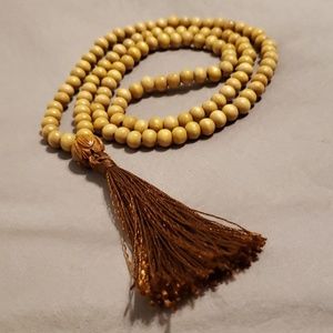 Wood bead and tassel necklace